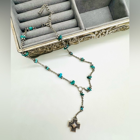Vintage NAPIER Turquoise Cross Necklace - Picture 3 of 10